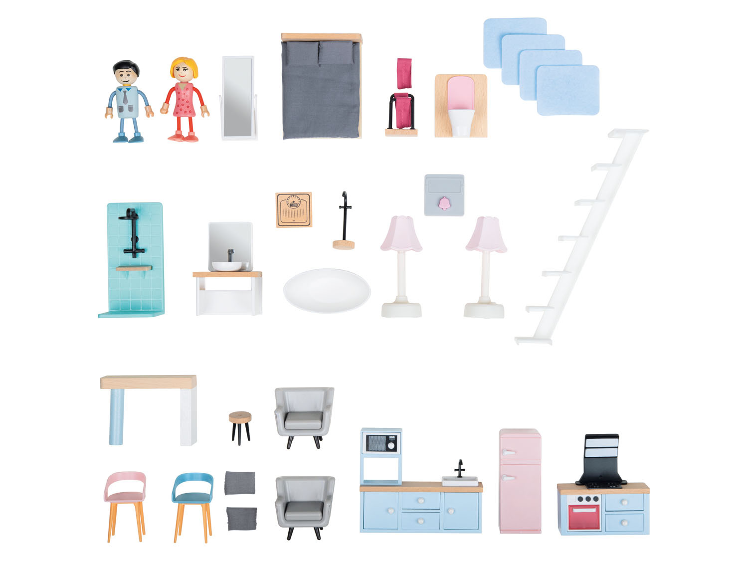 Játék fa babaház, 39 db-os készlettel - Image 2