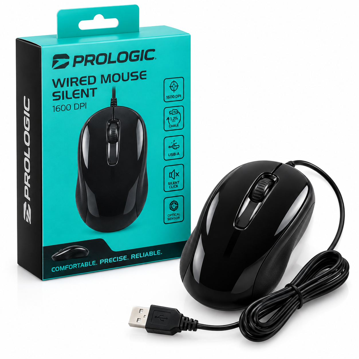 Vezetékes egér Prologic 1600 DPI – csendes - nézet 2